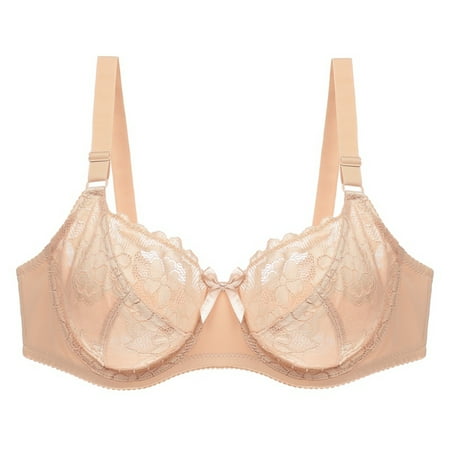 

Women E D Cup Lace Minimizer Full Figure Underwire Bra Lace Perspective Bras Non Padded Women Lingerie Underwire Embroidery Beige 95