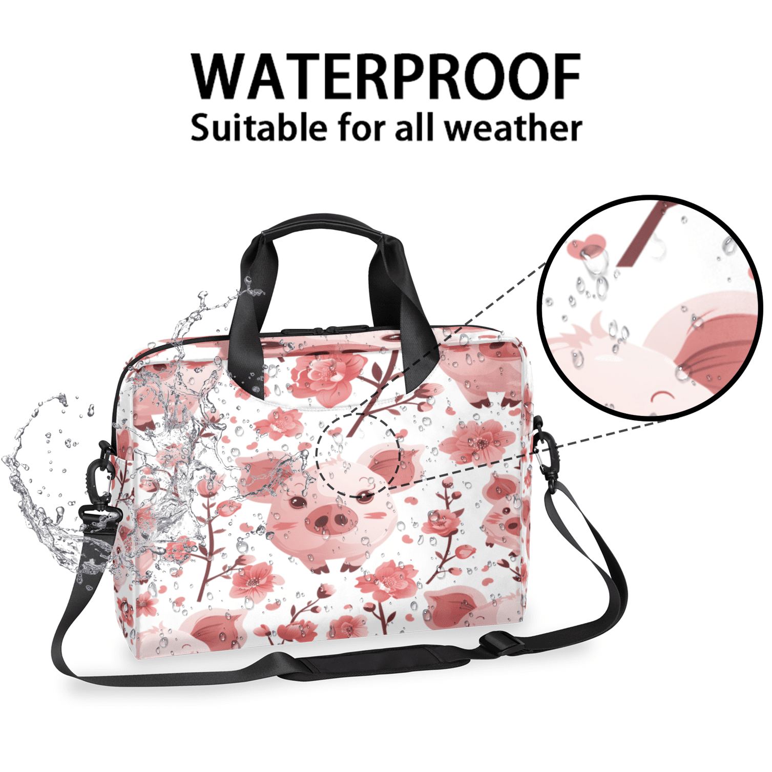Herdesigns Pig Laptop Bag for Women Men, Computer Case Briefcase Messenger Bags, 15-15.6 inch Laptop Sleeve Shoulder Bag
