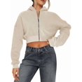 thumbnail image 2 of Women'S Fleece Zip Up Hoodies Cropped Sweatshirts Casual Jackets Trendy Y2K Apricot Color L, 2 of 6