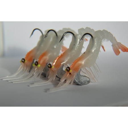 Mojo Tackle Co. 4 Piece Set 12g 70mm Soft Plastic Artificial Shrimp Bait Pineapple Express