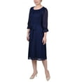 thumbnail image 2 of NY Collection Women's 3/4 Sleeve Belted Swiss Dot Dress, 2 of 4