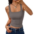thumbnail image 2 of Women's Basic Square Neck Sleeveless Tank Top, Casual Solid Color Form-Fitting Camisole, Soft Stretchy Summer Top for Daily Wear Layering 03-Dark Gray L, 2 of 5