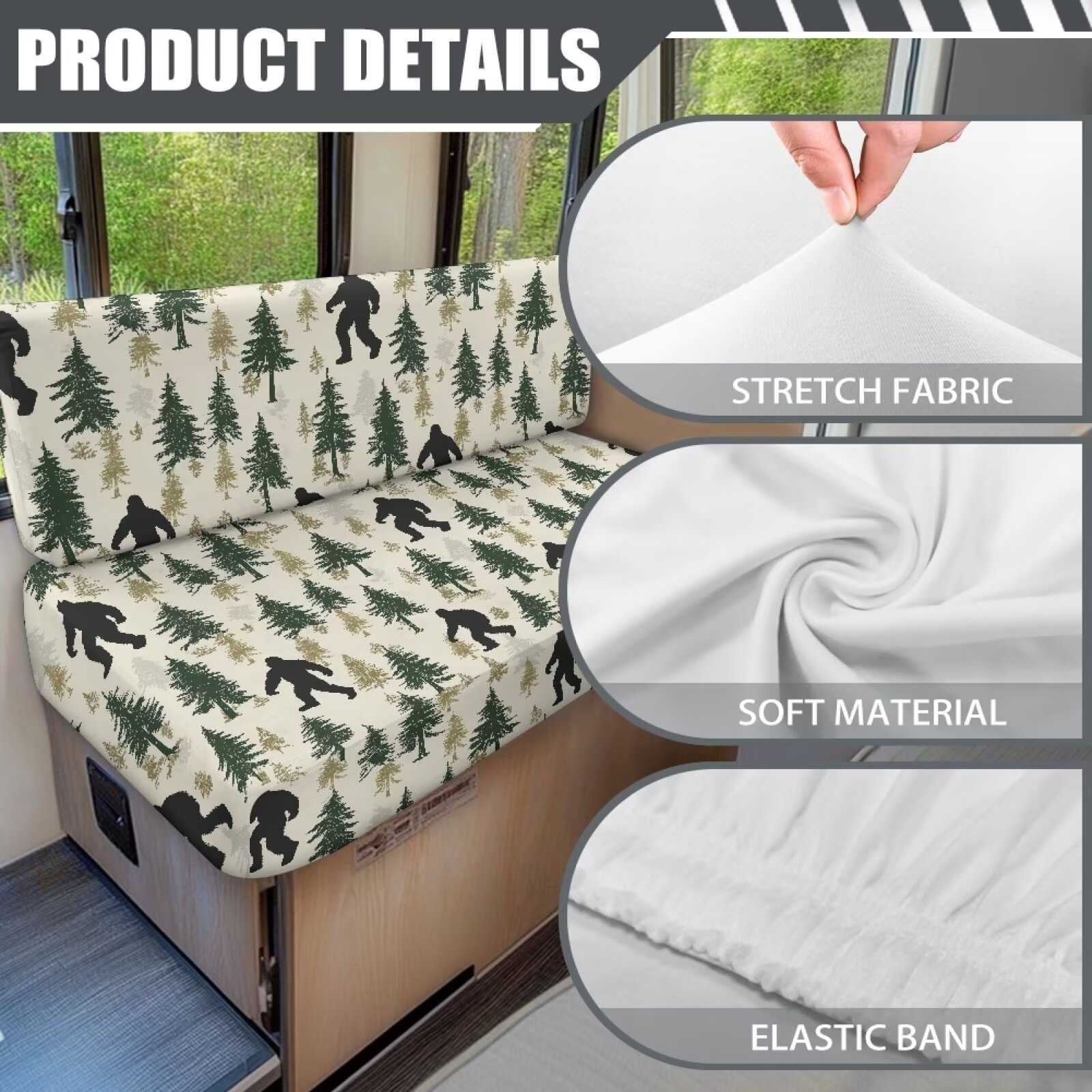 XYZCANDO Bigfoot Forest RV Dinette Cushions Comfortable Sofa Covers for 2 Cushion Couch Universal RV Decor Stretchable Loveseat Sofa Chair Cover Furniture Protector Camper Must Haves Beige