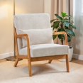 thumbnail image 3 of IVV Corduroy Accent Chair with Pillow, Rubber Wood Frame, Mid-Century Modern Comfy Upholstered Reading Armchair for Bedroom, Reading Nook, Apartment, 350lbs Weight Capacity, Beige, 3 of 10