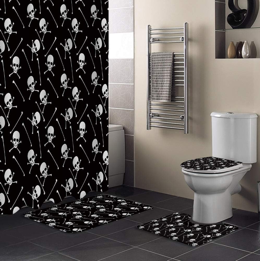 ZHANZZK Halloween 4 Piece Bathroom Set Shower Curtain Bath Rug Contour Mat and Toilet Lid Cover ...
