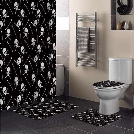 ZHANZZK Halloween 4 Piece Bathroom Set Shower Curtain Bath Rug Contour Mat and Toilet Lid Cover