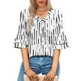 thumbnail image 3 of Ronuti Womens Blouses Ruffle Sleeve Top V Neck Shirts Casual Outfit Bell Sleeve Cute Tee Spring Summer Fashion Clothes, 3 of 9
