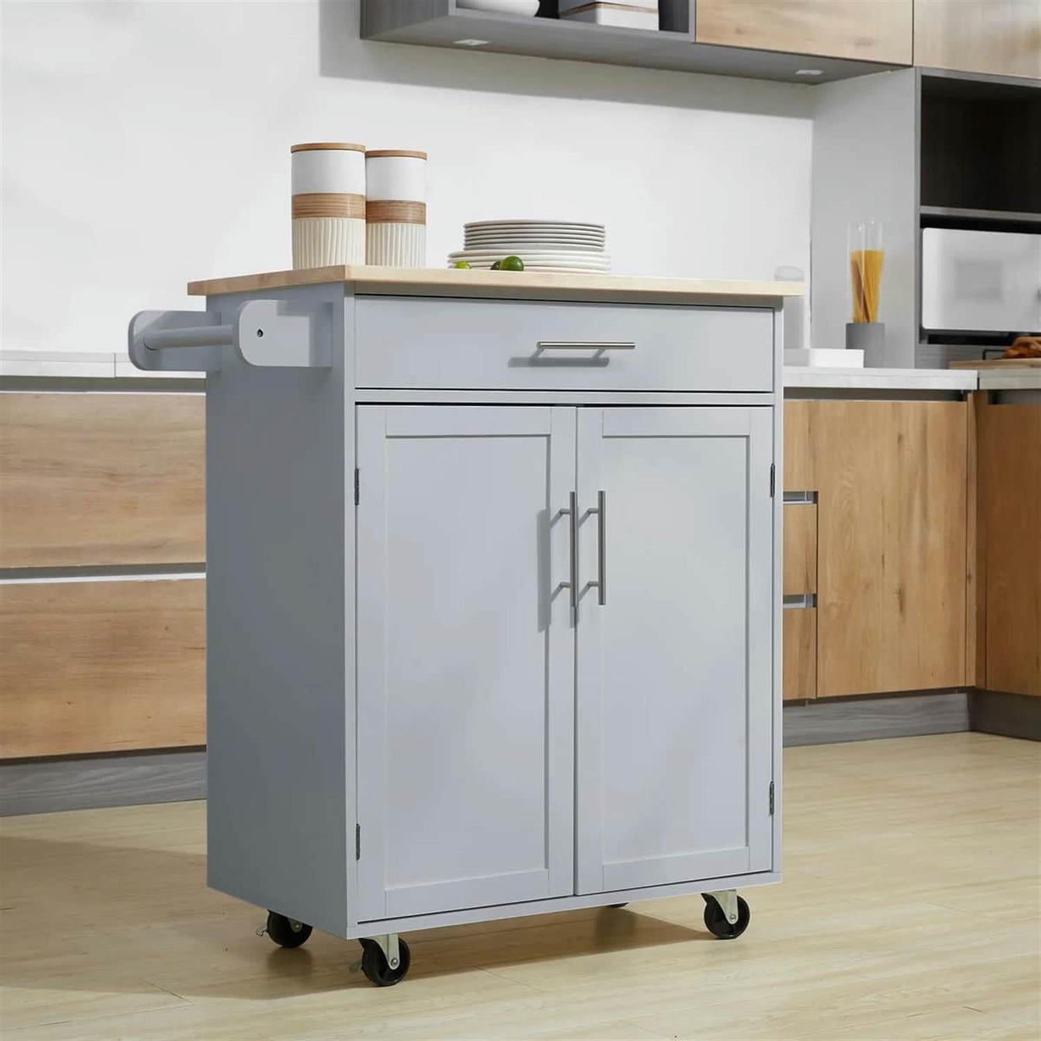 Demi Bonn 32" Kitchen Island Cart Rolling Trolley with Drawer, Storage & Towel Rack, Mobile Cart for Kitchen, Storage Solution, Space-Saving, Gray