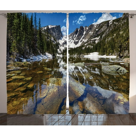 A Rod Mirror Photo Lake House Decor Curtains 2 Panels Set, Dream Mirroring Lake At The Mountain Park In West America River Snow Away Photo, Living Room Bedroom Accessories, By Ambesonne ()