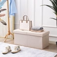 thumbnail image 5 of Storage Ottoman Bench Foldable Seat Footrest End of Bed Ottoman with Flipping Lid for Living Room, 75L, 30 inches Linen Fabric Beige, 5 of 6