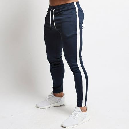 Men's Casual Long Track Pants Skinny Drawstring Elastic Sweatpants for ...