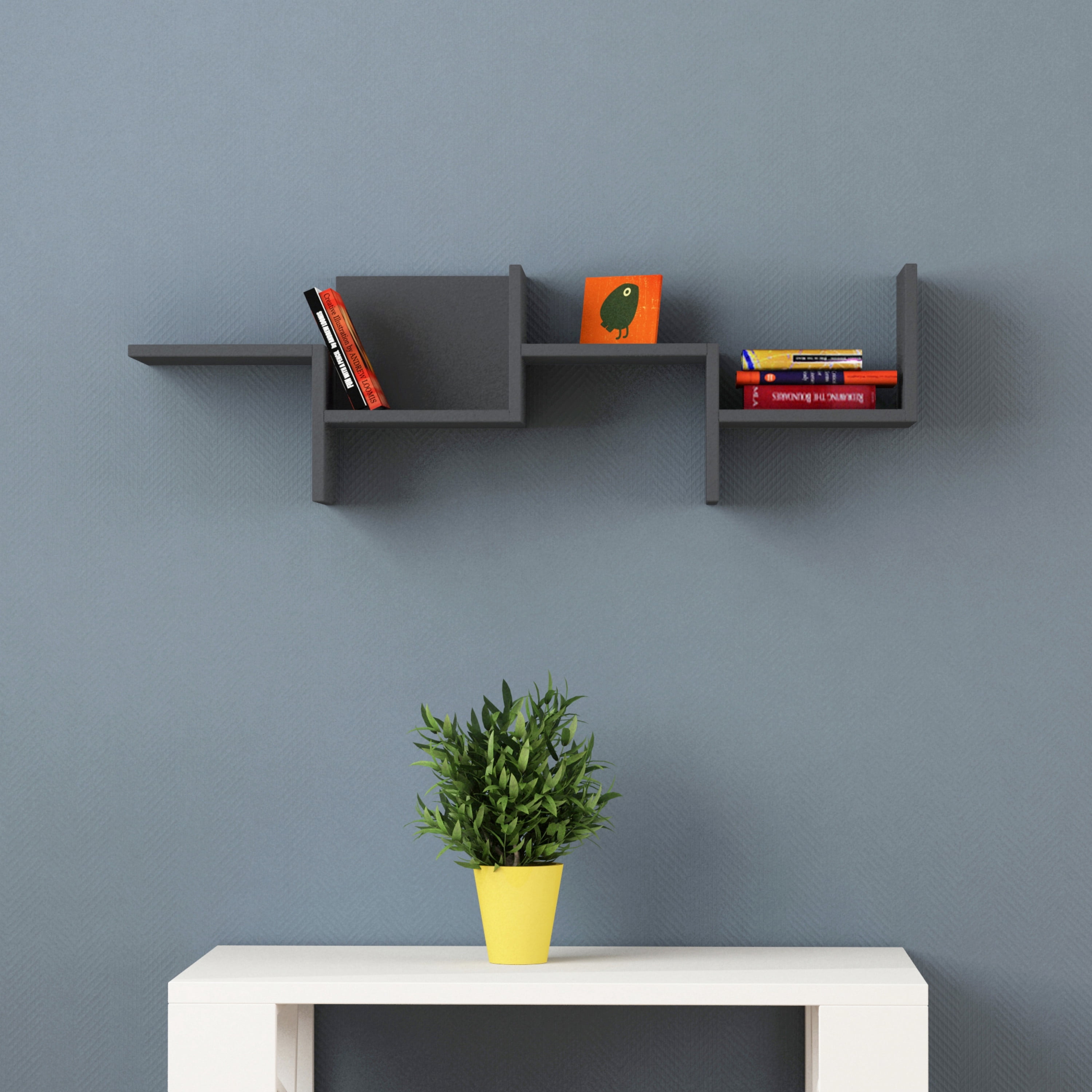 Ada Home Decor Furniture 45.5" 1 Tier Anthracite Watson Modern Wall Shelf