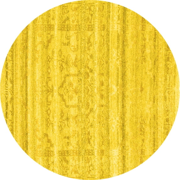 Ahgly Company Machine Washable Indoor Round Solid Yellow Modern Area Rugs, 6' Round
