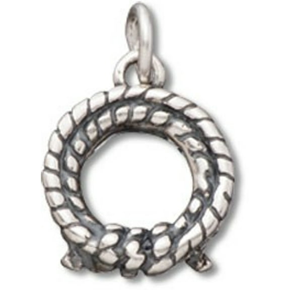 Sterling Silver 16" .8mm Box Chain 3D Cowboy Lasso Rope Pendant Necklace