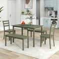 thumbnail image 1 of Paproos 5 Piece Dining Table Set, New Upgraded Wooden Kitchen Table with 2 Dining Chairs and 2 Benches Set, Farmhouse Style Dinette Set Wood Dining Room Table Set for 4-6, Green, 1 of 16
