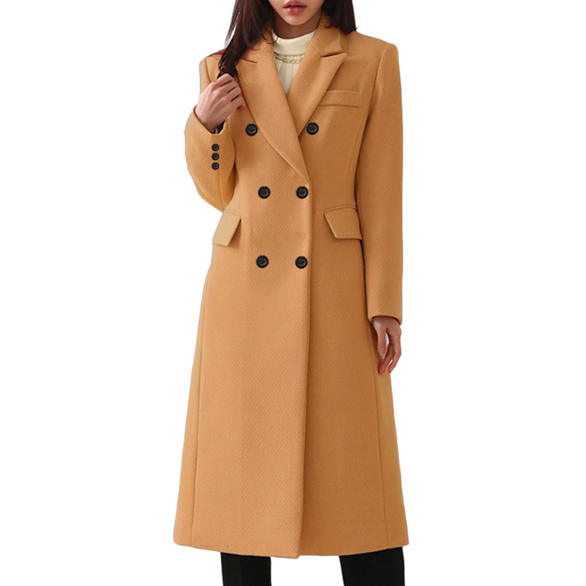 Bellella Ladies Outwear Double breasted Overcoat Plain Coat Fashion Turn Down Collar Trench Coats Womens Jacket Khaki 3XL