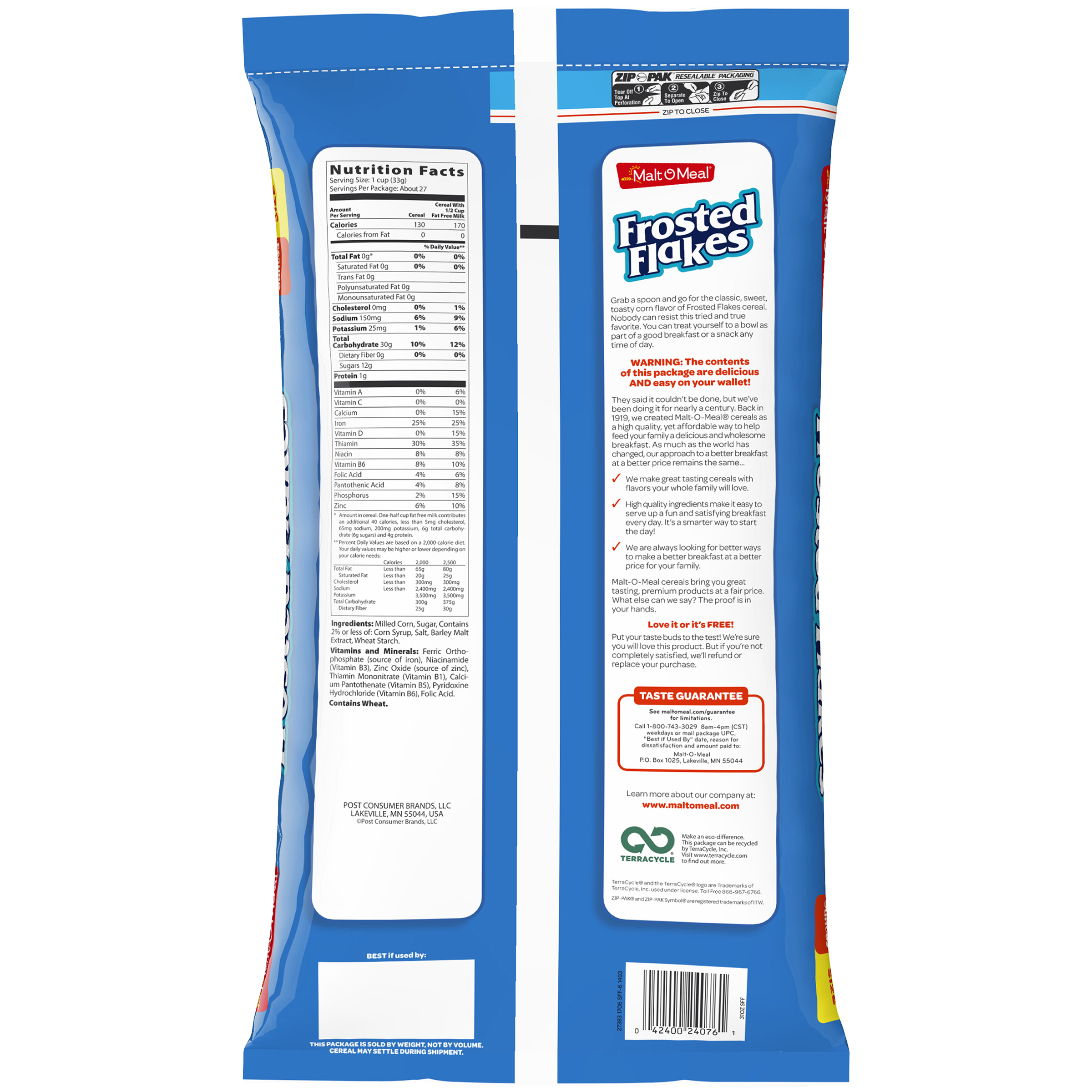 Malt-O-Meal Breakfast Cereal, Frosted Flakes, 31 Oz, Bag
