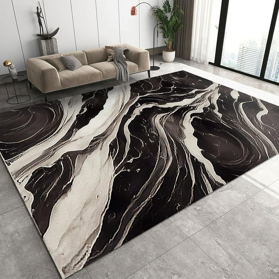 European Style Area Rug, Black White Stone Grain Marble Outdoor Carpet, Non-Slip Breathable Durable Easy Clean Rug for Bedside Laundry Kitchen Hallway Decor Mats 2ft x 3ft