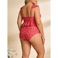 thumbnail image 4 of Top-kevin Red and White Polka Dot Women Plus Size Two Piece Swimsuits High Waisted Bikini Set Ruffle Tummy Control Bathing Suits with Bottom, 4 of 5