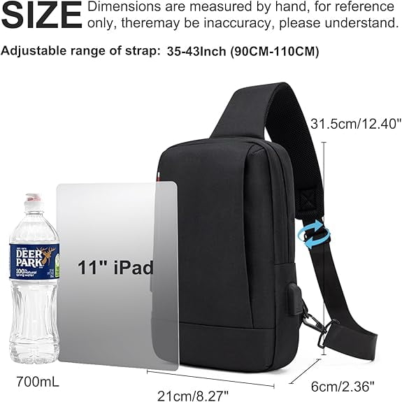 Kabaqoo Crossbody Sling Bag for Travel Work, Shoulder Chest Backpack for Men and Women Black