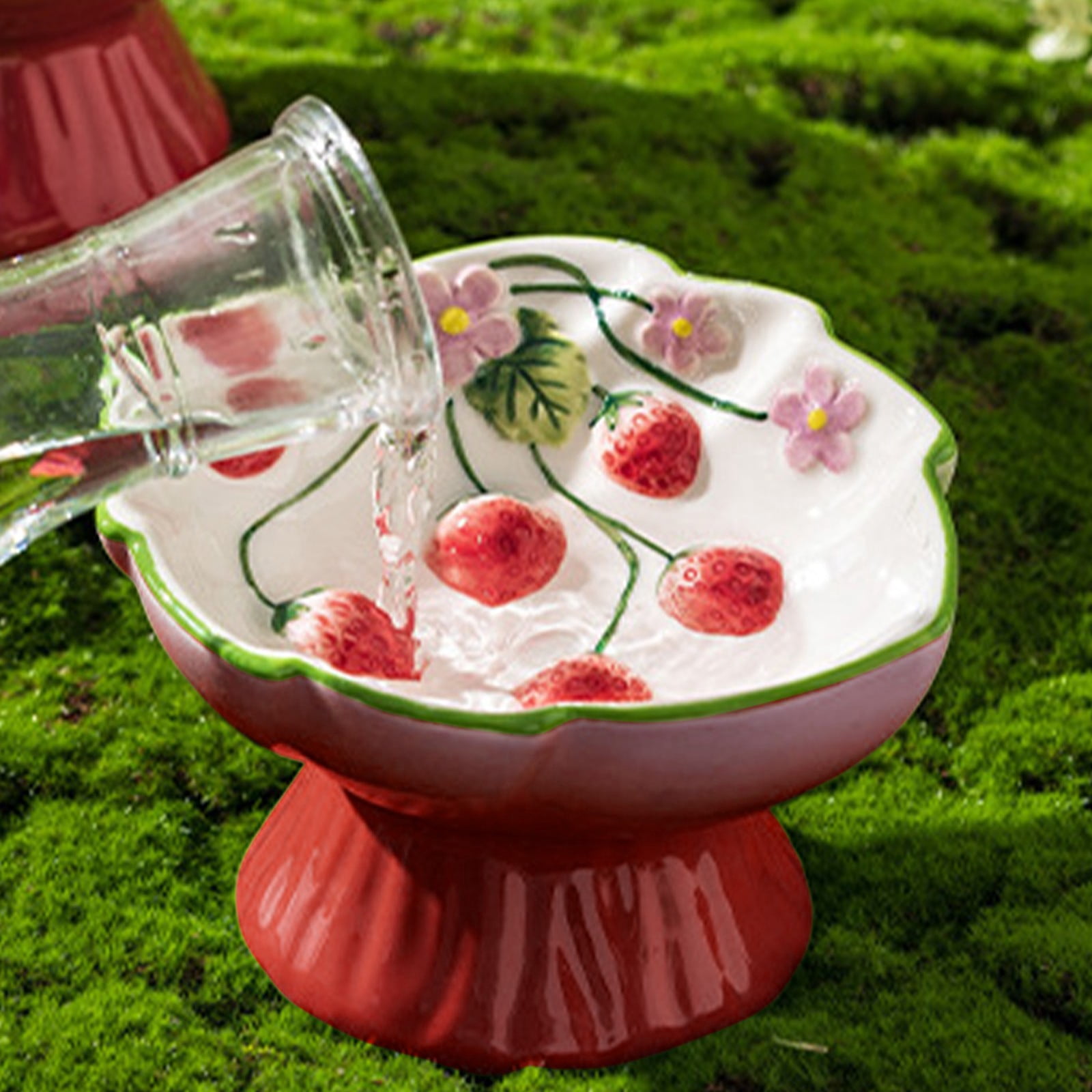 Pet Ceramic Strawberry Slow Food Bowl Tall Designs AntiChoking AntiKnock Over Cats Bowl Neck Spine Protection Dog Slow Food Bowl
