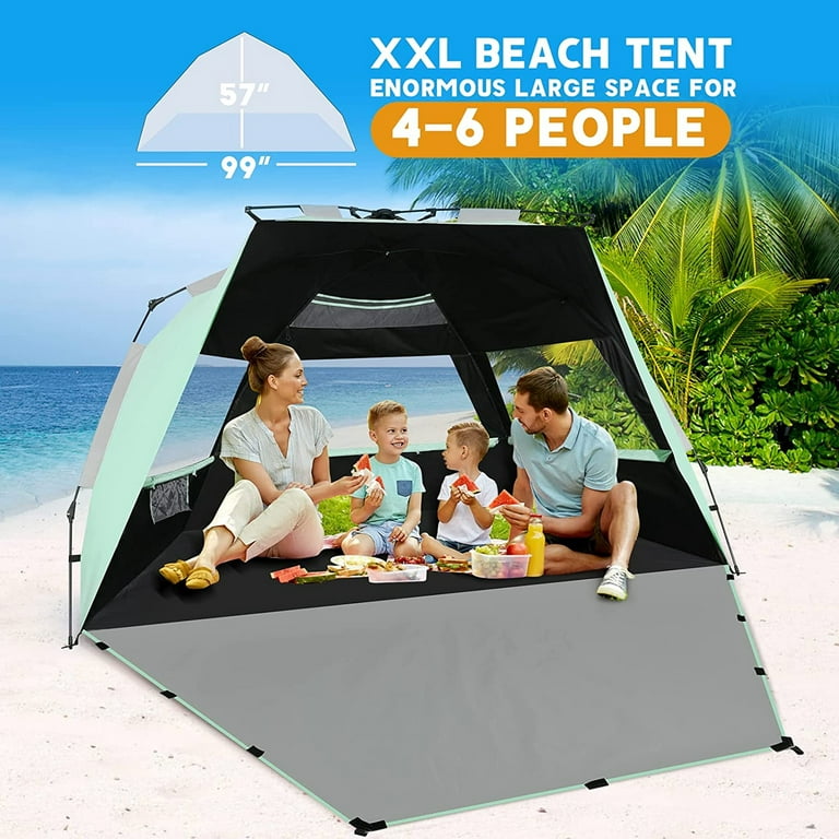 SEBOR Beach Tent, Deluxe XL Pop-up Beach Tent for 4-6 Person, UPF 50+ with Shelter Technology, Easy Set Up and Portable Beach Tent Sun Shelter - Walmart.com