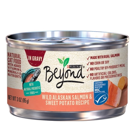 (12 Pack) Purina Beyond Natural Cat Food in Gravy  Wild Alaskan Salmon and Sweet Potato Recipe  3 oz. Cans