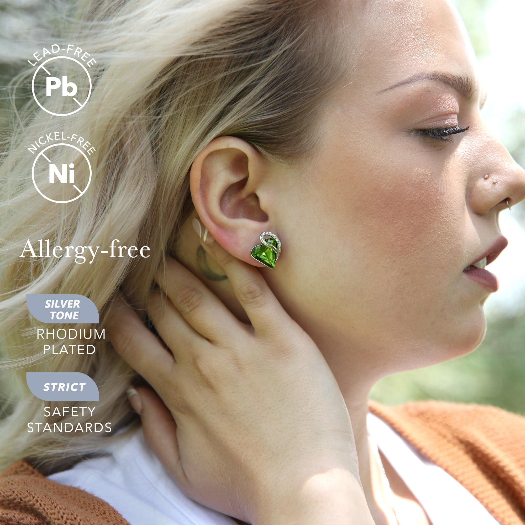 Leafael Infinity Love Heart Stud Earrings for Women, Silver Tone Fashion Statement Jewelry, Birthday Gifts for Daughter Girlfriend Mom Wife Her, August Birthstone Crystal, Peridot Green