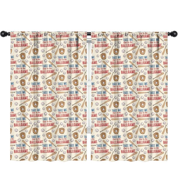 Blackout Kids Curtains,Baseballs and Phrases Beige Pattern Children's Insulated Curtains Set Of 2,Bedroom Essentials,Toddler Room Decor 52"x84"