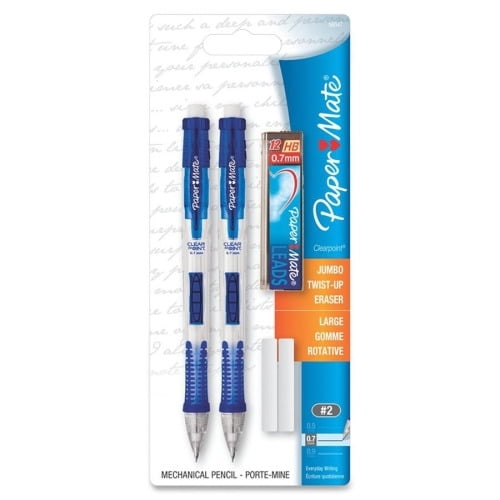 Paper Mate Clear Point Mechanical Pencils 0.7 mm Lead Diameter - Refillable - Black Lead - Assorted Barrel - 2 / Pack