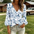 thumbnail image 5 of ClodeEU Women's V Neck Puff Long Sleeve Floral Print Blouses,Casual Loose Pullover Tops ,Women's Plus S, 5 of 6