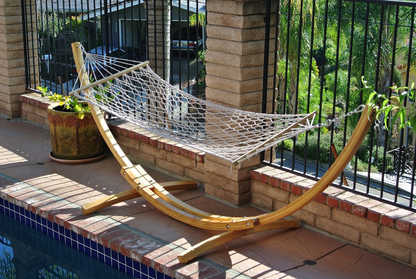 ProSource Wooden Curved Arc Hammock Stand W Hammock Oak or Cypress Wood by ProSource