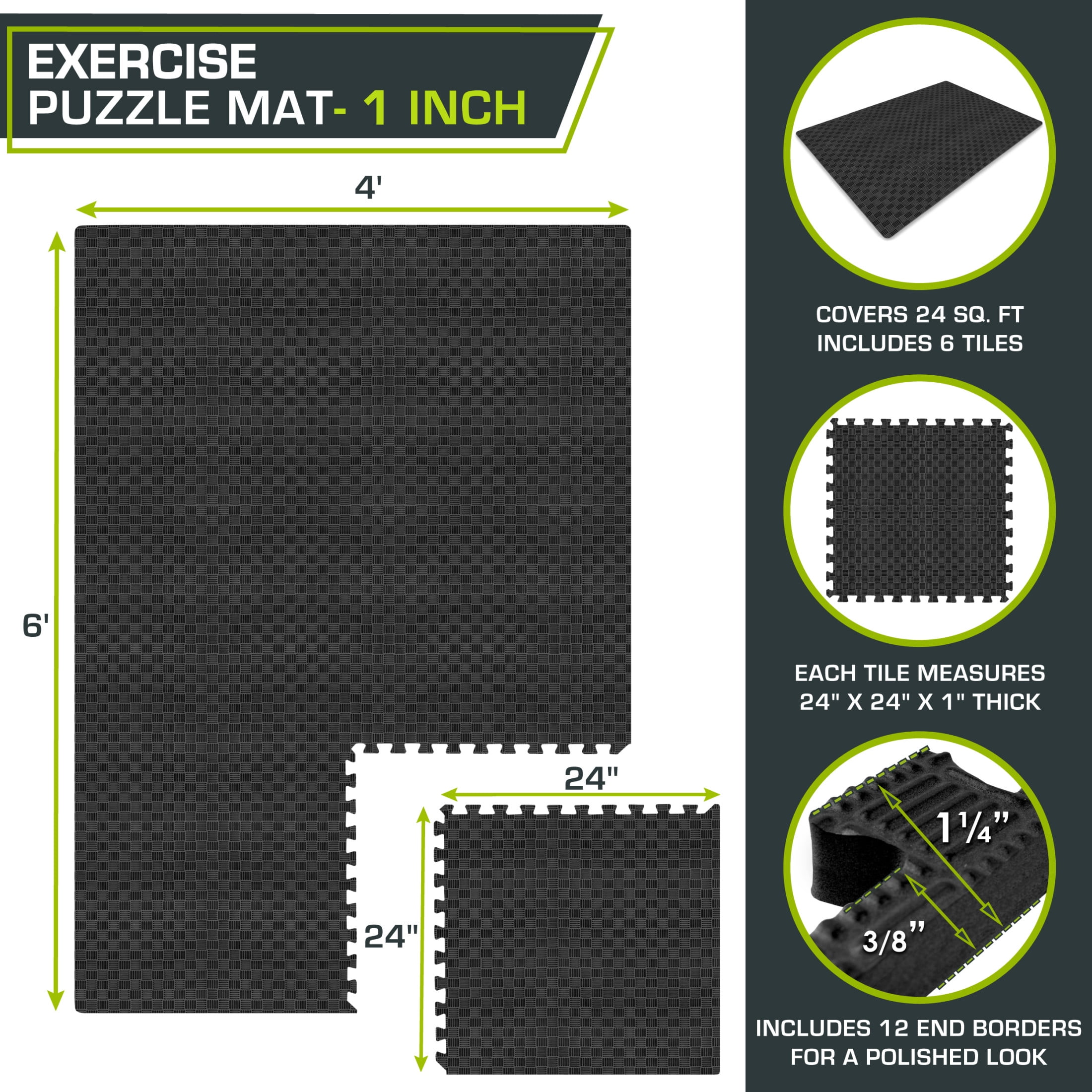 ProsourceFit Exercise Puzzle Mat ½ or 1-in with Non-Slip Traction on Checkered Surface