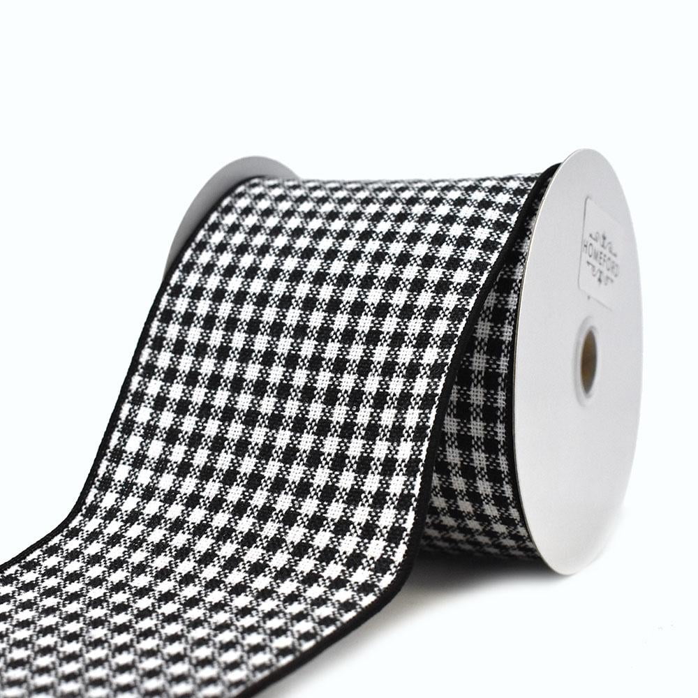 Black and White Woven Checkered Wired Ribbon, 4Inch, 10Yard