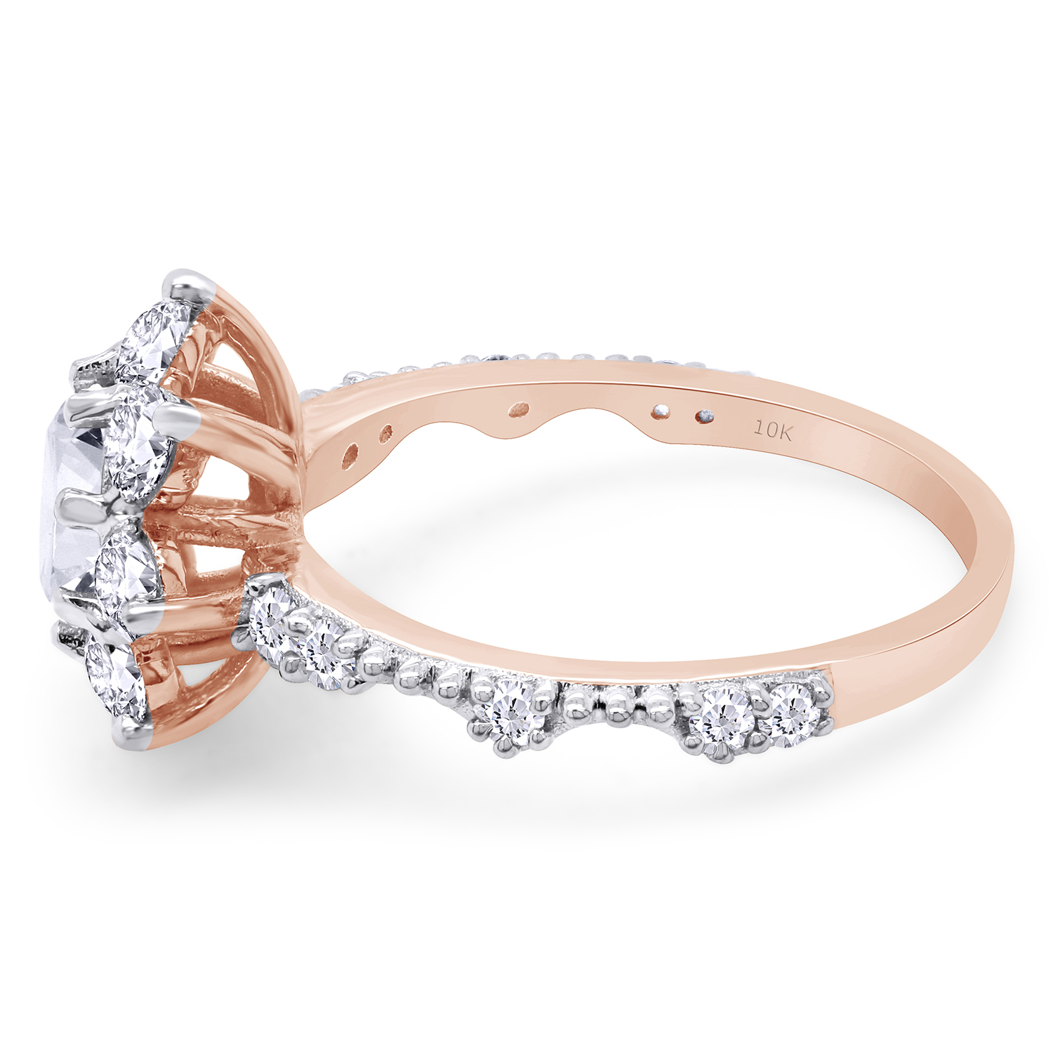 AFFY 1.65CT Moissanite Diamond Halo Flower Wedding Engagement Ring For Women 10K Solid Rose Gold-4