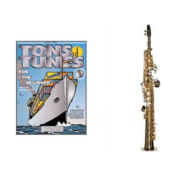 Beginner Soprano Sax Play Along Pack- Tons of Tunes Book & Soprano Sax w/Case, Accessories & Warranty