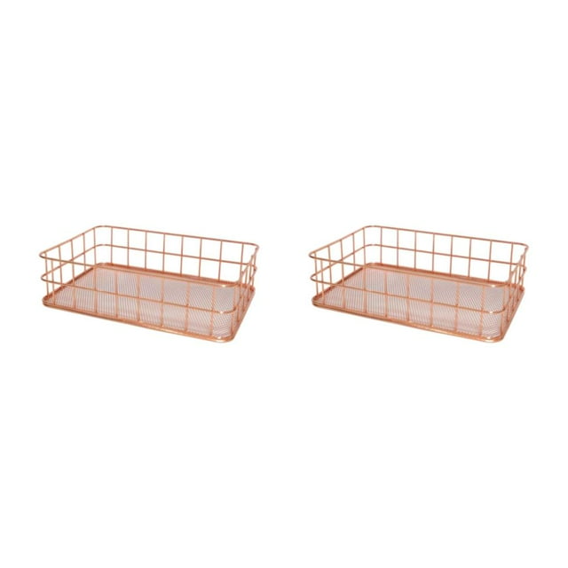 Advancent Cesta de almacenamiento multifuncional de metal: solución organizada y eficiente para almacenamiento en la oficina Cesta grande de oro Oro rosa 24.5*16.5*6.5 cm, cesta grande 2Conjunto