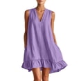 thumbnail image 2 of Sokhug Womens Sleeveless V Neck Dress Cotton Blend Ruffle Hem Casual Tunic Dress With Side Pockets Summer Beach Dresses, 2 of 7