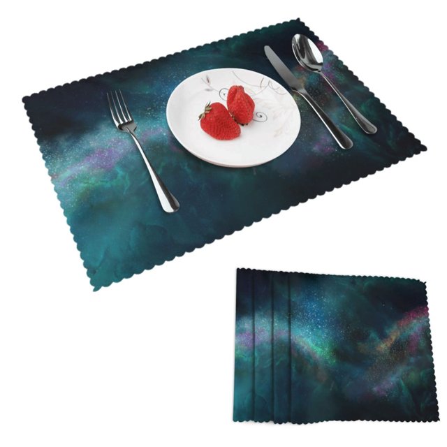 DouZhe Ensemble de 4 Sets de Table en Polyester, Motif Nébuleuse Espace, Résistants à la Chaleur pour Table à Manger, 12 Pouces x 18 Pouces