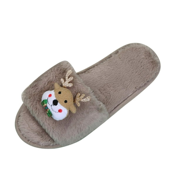 EnJoCho Clearance Women's Slippers Ladies Fashion Solid Color Cartoon Christmas Decoration Plush Casual Flat Cotton Slippers Adult Family Winter Warm Comfy Indoor Slippers Shoes Xmas Themed