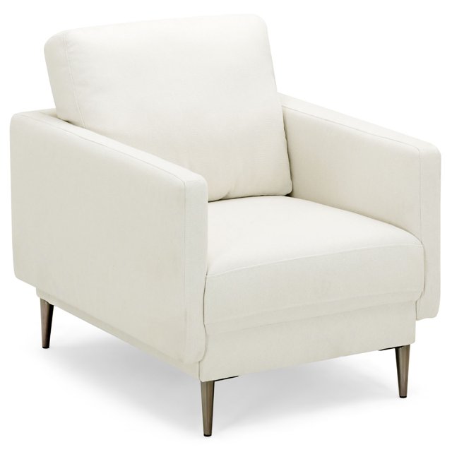 Costway Modern Upholstered Accent Chair Single Sofa Armchair Living Room Funiture White