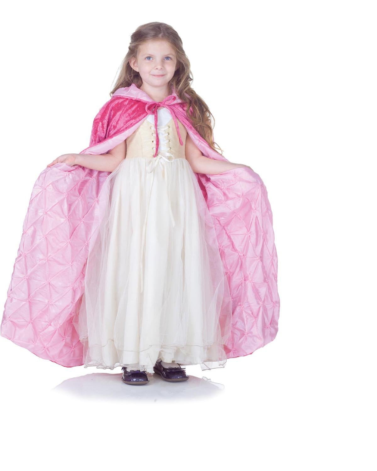 Little Girls Princess Pintuck Cape, Full length Pink cape with hood. By Underwraps Costumes