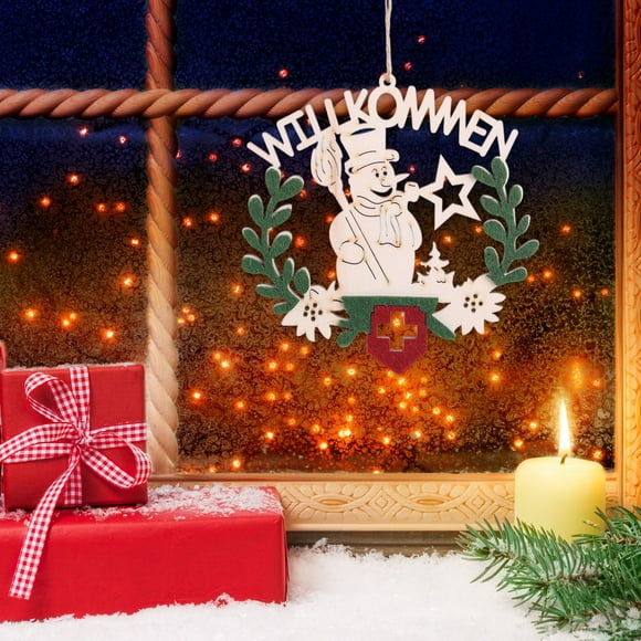 Adorno Navideño de Madera para Colgar En La Puerta | Letrero Decorativo Navideño Cortado con Láser - 12 Cm / 4,7 Pulgadas - Papá Noel, Reno y Muñeco de Nieve - para Puerta Principal, Árbol, Pared o V