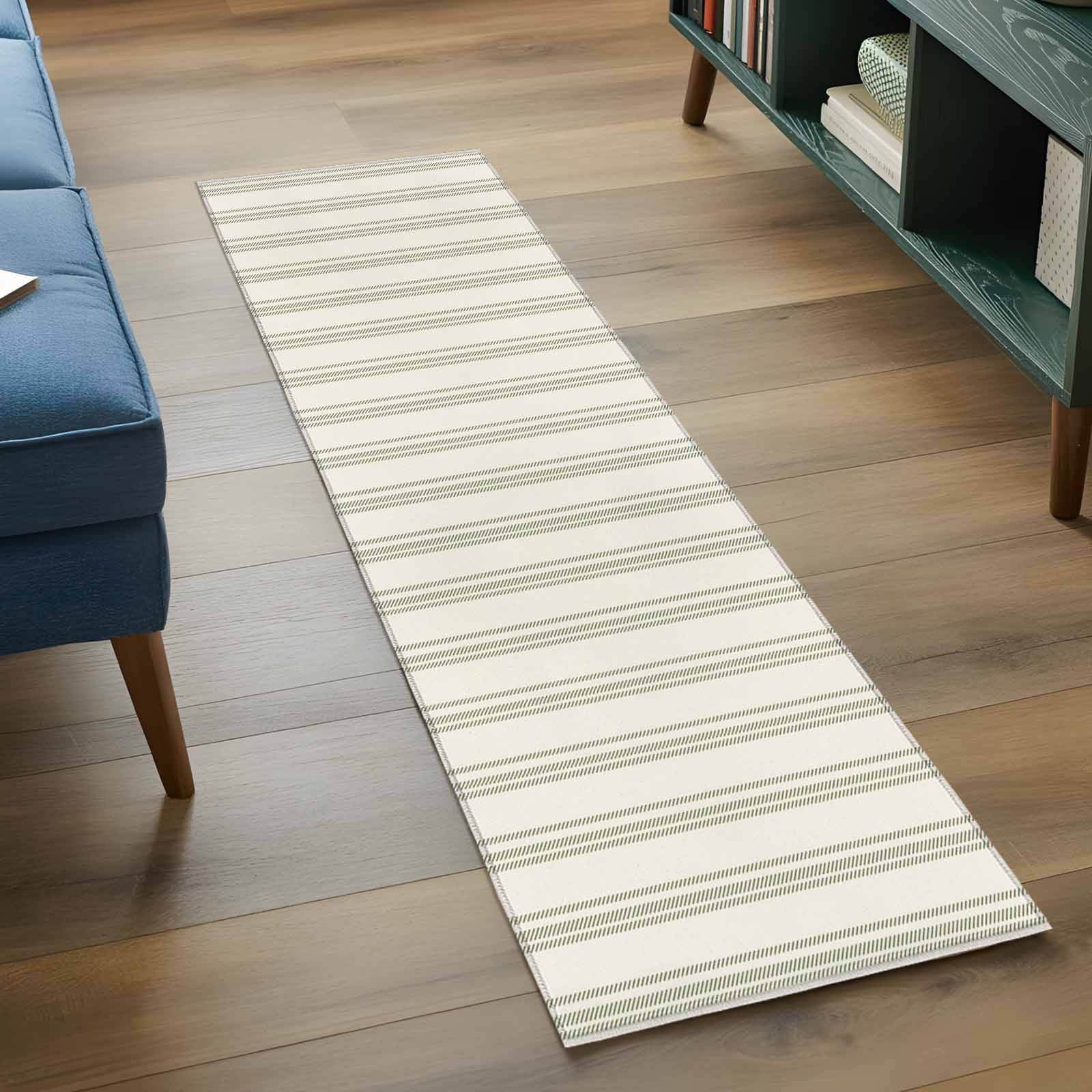 Sage Green Striped Kitchen Runner Rug 2x6 Washable Runners for Hallway Non Slip Modern Farmhouse Green Stripes Large Area Rug Indoor Floor Carpet for Bathroom Laundry Entryway Bedroom Living Room