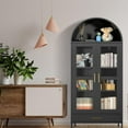 thumbnail image 7 of 73" Arched Metal Storage Cabinet – Glass Doors, Adjustable Shelves & Drawer for Living/Dining Room, Modern Farmhouse Style (Black), 7 of 7