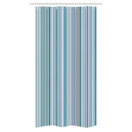 Striped Stall Shower Curtain, Blue Purple Teal Aqua Lavender Colored Vertical Stripes Geometric Abstract Vintage, Fabric Bathroom Set with Hooks, 36W X 72L Inches Long, Multicolor, by