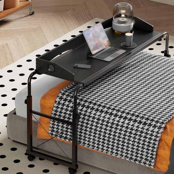 Overbed Table with Wheels, Overbed Desk with Adjustable Length and Height, Rolling Over Bed Desk, King Queen Over The Bed Table on Wheels, Heavy Duty Laptop Table for Hospital and Home