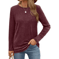 thumbnail image 6 of MLDRA T Shirts for Women Long Sleeve Shirts Crewneck Comfy Casual Basic Fall Tops Loose Fit Clothes Wine Red, 6 of 7
