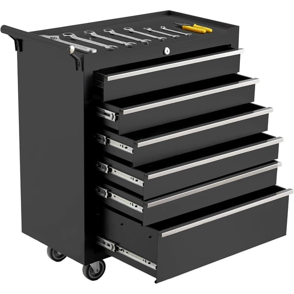 6-Drawer Rolling Tool Chest with Lock and Drawer Liners Mobile Toolbox for Garage Workshop Black