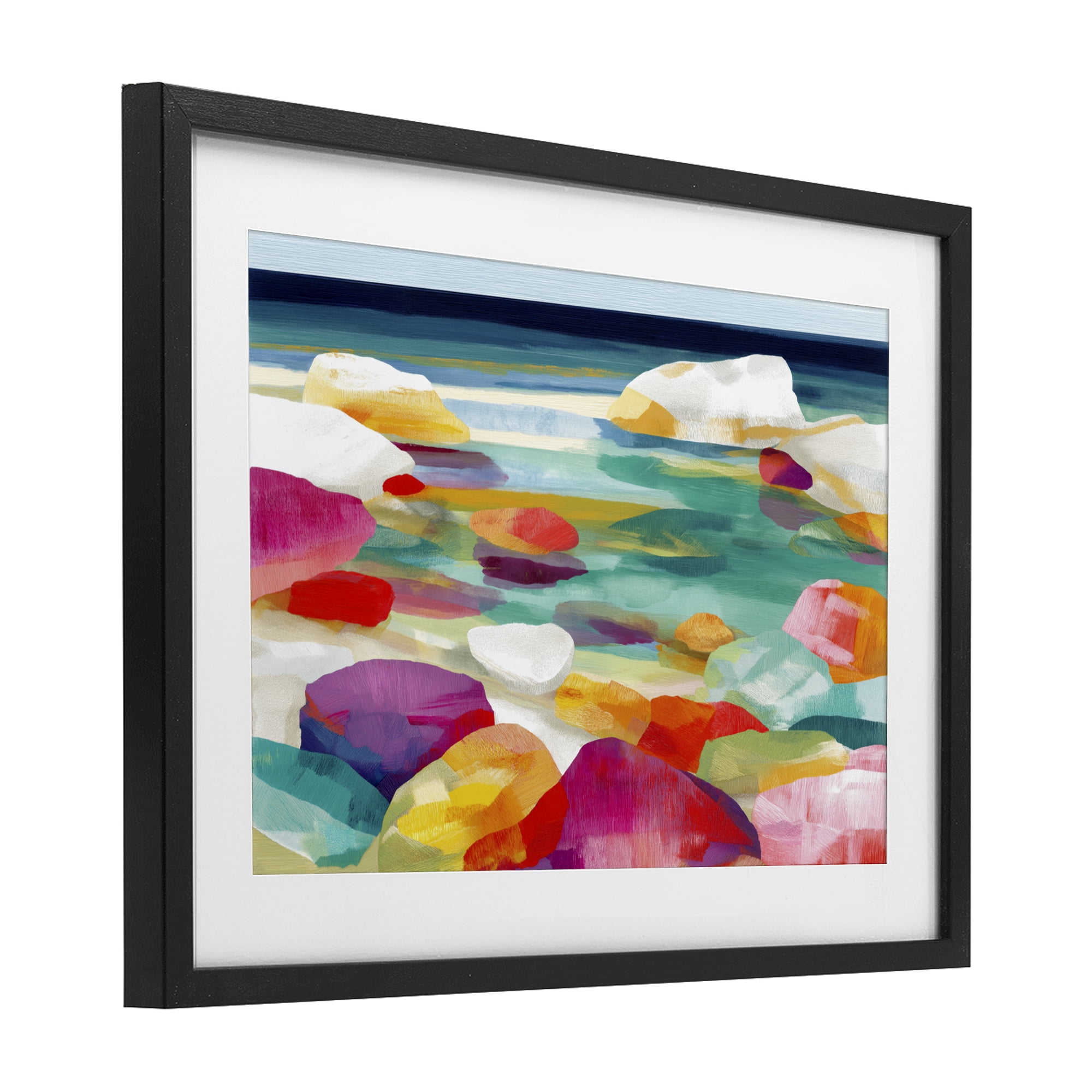 Stupell Industries Vivid Stones By The Shore Black Framed Print Under Glass, design by Chromatic Storm Studio